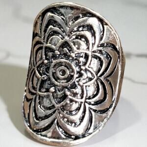 Brass Tone Ring With  Boho Mandala Flower New